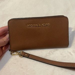 Brown and Gold Michael Kors Wallet Wristlet